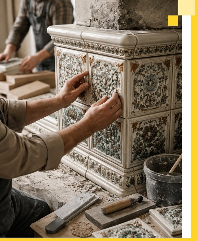 Изразцовые камины под ключ в Сафонове: проект и монтаж