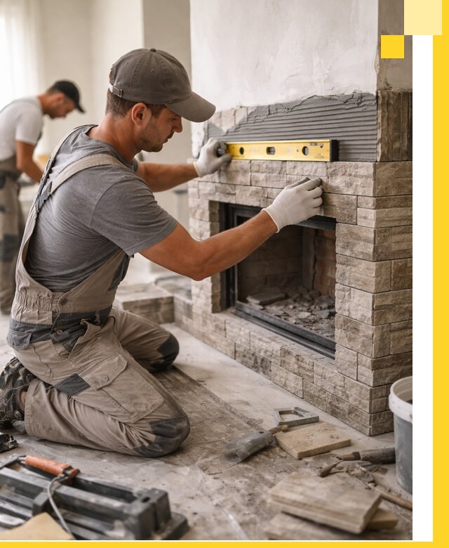 Облицовка каминов в Сафонове, монтаж и отделка натуральным камнем