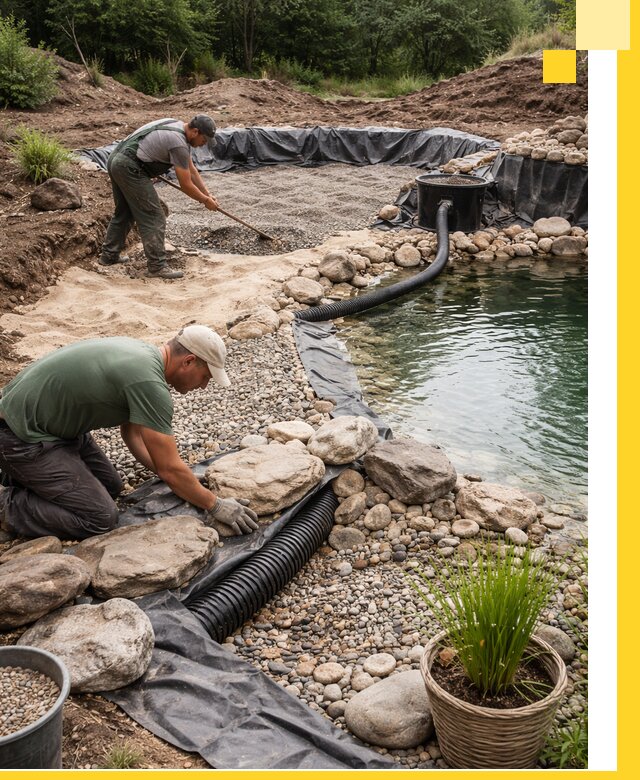 Строительство природных бассейнов и озер в Сафонове под ключ