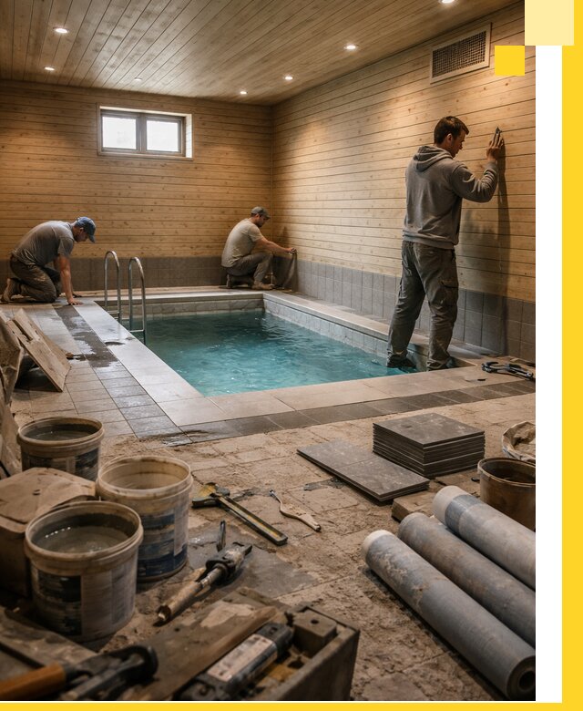 Строительство бани с бассейном и сауной под ключ в Сафонове