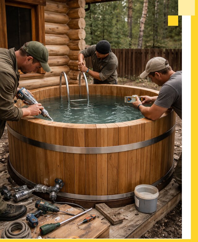 Строительство бань с купелью под ключ и отделкой в Сафонове