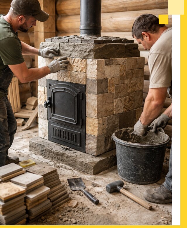 Облицовка банной печи под ключ в Сафонове: камень и плитка