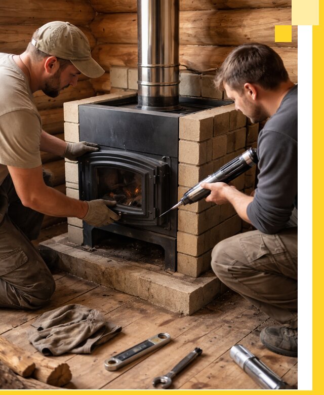 Монтаж и установка печи в бане под ключ с гарантией в Сафонове