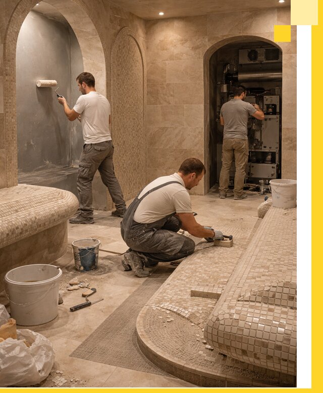 Строительство бани с хамамом и бассейном под ключ в Сафонове