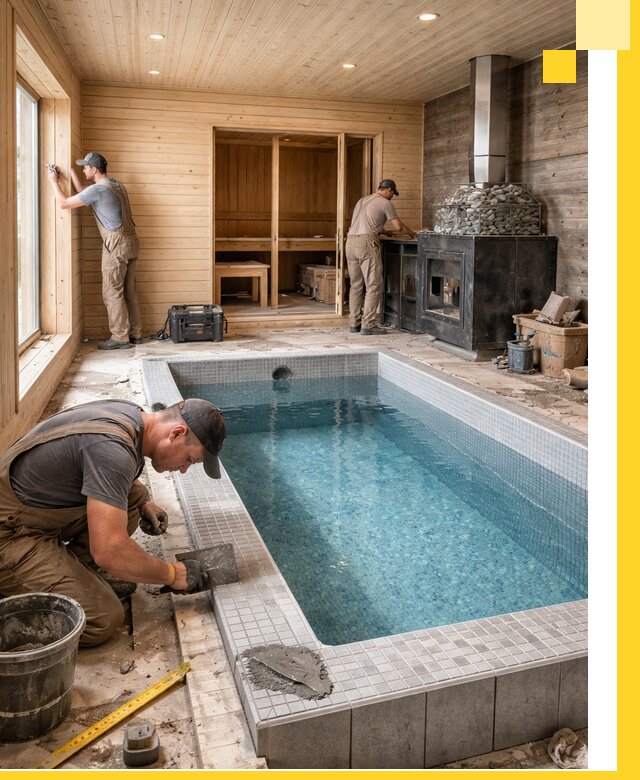 Проект бани с бассейном и сауной в Сафонове под ключ