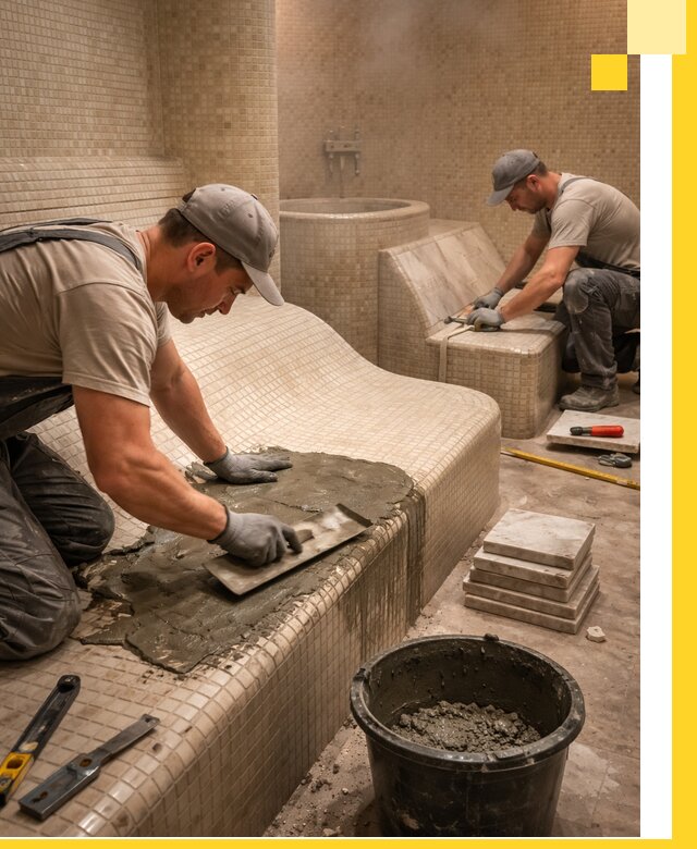 Лежаки для хамама под ключ в Сафонове, проект и монтаж