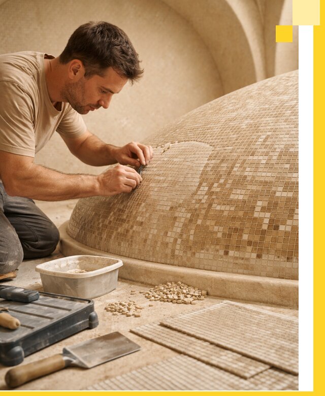 Профессиональная укладка мозаики для хамама под ключ в Сафонове